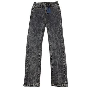 B and G Pants Womens 3 Black High Rise Flat Front Button Zip Skinny Denim Jeans